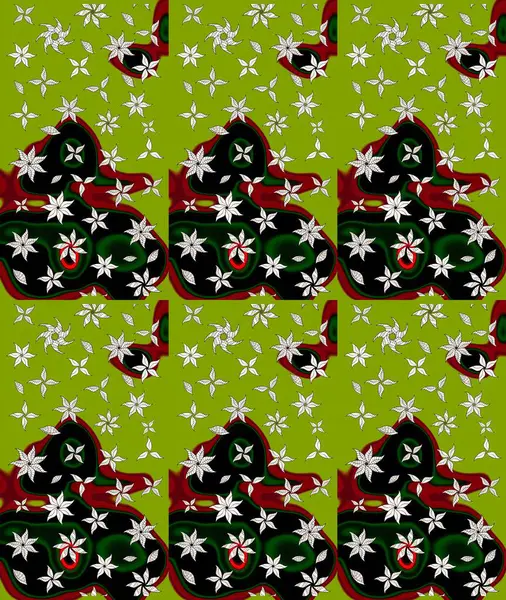 Yeşil renkli etnik çiçeklerle süslenmiş zarif bir eskiz şekli. Asya Tekstil 'inde Raster Çiçek İllüstrasyonu.