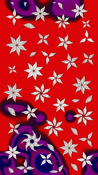 Düz Çiçek Elementleri Tasarımı. Kırmızı renkte çiçekler. Raster illüstrasyonundaki çiçek desenli çizim. Renkli Yaz Teması çizim şablonu.