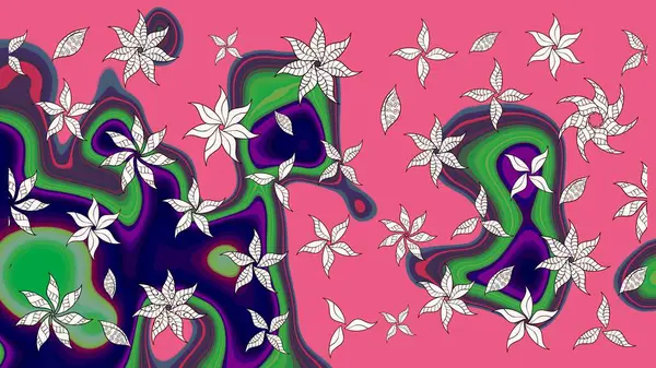 Raster illüstrasyonu. Pembe renkli çiçekler. Robot resim. Şirin çiçek elementleri..