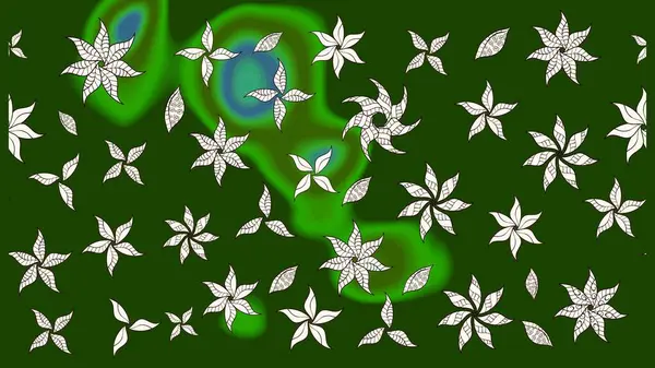 Çiçek süslemeli çizim deseni. Raster illüstrasyonu. Yeşil renkte çiçekler.