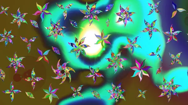 Raster illüstrasyonu. Çiçekli güzel suluboya desen. Yeşil renklerde.