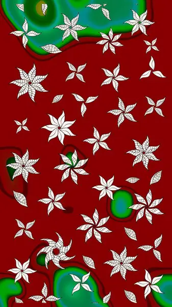 Kırmızı kıvırcık çiçekler kırmızı renklerde şekillenir. Raster illüstrasyonu. Klasik çiçek tasarım elementleri.