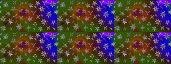 Çiçekli karalama şeklinde Raster çiçek deseni. Yeşil renkli çiçekler. Yumuşak, yaz çiçekli arka plan.