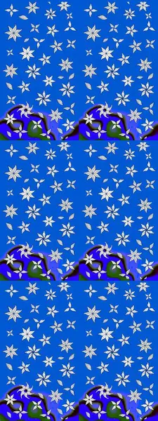 Renkli desenli eskiz deseni, mavi çiçekler ve dekoratif elementlerle. Eskiz geçmişi. Raster illüstrasyonu. Kumaş, tekstil, duvar kağıdı baskısı için. Antika retro tarzı.