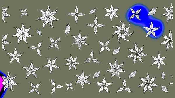 3D çiçekler, eskiz. Raster illüstrasyonu. Yeşil renklerde.