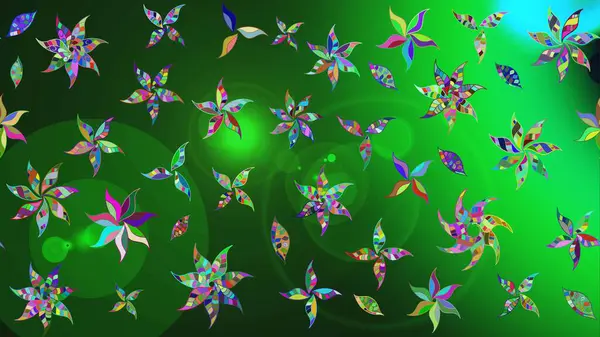 Çiçekli karalama şeklinde Raster çiçek deseni. Yumuşak, bahar çiçekli arka plan. Yeşil renkte çiçekler.