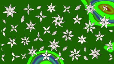 Suluboya elle çizilmiş çiçek desenli eskiz deseni. Parlak renkli fantezi çiçekleri, yapraklar, yeşil renkli tomurcuklar.