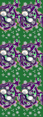 Raster illüstrasyonundaki çiçek desenli çizim. Yeşil renkte çiçekler.