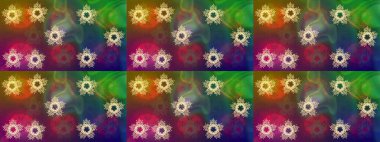 Basit bir kar tanesi. Yeşil, kahverengi ve mor renkli şirin kar taneleri. Soyut duvar kâğıdı, ambalaj dekorasyonu. Kışın sembolü, mutlu noeller, mutlu yeni yıl kutlaması Raster illüstrasyonu..