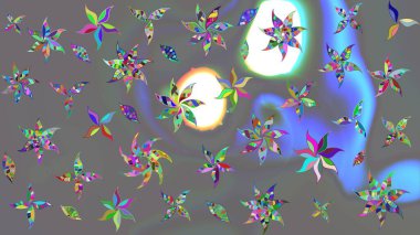 Çiçek desenli çizim. Gri renkli çiçekler. Asya tekstil tarzında. Raster illüstrasyonu. Raster illüstrasyonu.