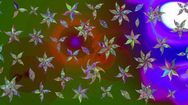 Eskiz stili yeşil renkler. Raster illüstrasyonu. Şirin karalamalı çiçek desenli çizim. El yapımı çiçek ve bitki koleksiyonu. Raster illüstrasyonu.