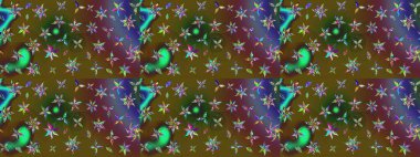 Küçük renkli çiçekler. Küçük çiçekte güzel bir desen. Yeşil çiçekli bahar çiçekleri. Moda baskıları için zarif bir şablon. Motley illüstrasyonu.