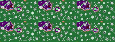 Düz Çiçek Elementleri Tasarımı. Güzel kumaş deseni. Çiçek desenli çizim. Renkli Bahar Teması eskiz kalıbı. Raster illüstrasyonu. Asya tekstil tarzında.