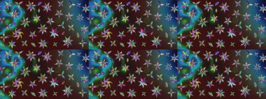 Raster illüstrasyonu. Eski usul. Eskiz geçmişi. Kumaş, tekstil, duvar kağıdı baskısı için. Renkli desenli eskiz deseni, kahverengi çiçekler ve dekoratif elementlerle.