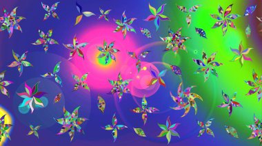 Mavi renkli çiçekler. Raster illüstrasyonunda çiçek deseni çizimi.