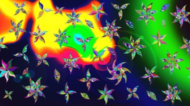 Yeşil renkli çiçekler. Raster düz çiçek çizim deseni. Tasarım hediye paketi, tebrik kartları, posterler ve afiş tasarımı.