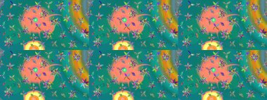 Mavi renkli çiçekler. Raster illüstrasyonunda çiçek deseni çizimi.