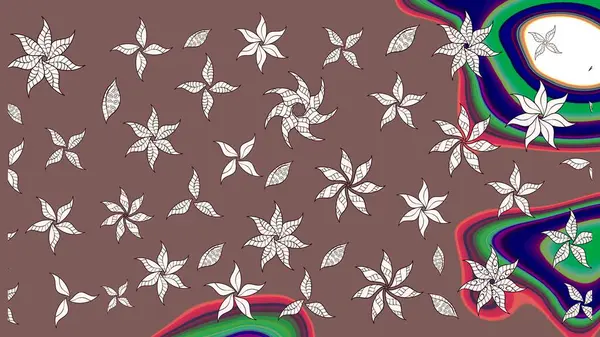 Kahverengi renklere karalama yapan çiçek desenli çizim. Raster illüstrasyonu.