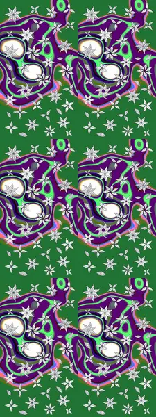 Raster illüstrasyonundaki çiçek desenli çizim. Yeşil renkte çiçekler.