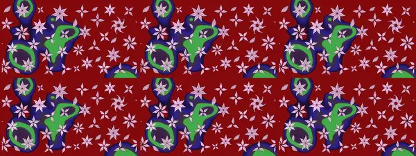 Suluboya elle çizilmiş çiçek desenli eskiz deseni. Parlak renkli fantezi çiçekleri, yapraklar, kırmızı renkli tomurcuklar..