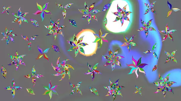 Çiçek desenli çizim. Gri renkli çiçekler. Asya tekstil tarzında. Raster illüstrasyonu. Raster illüstrasyonu.