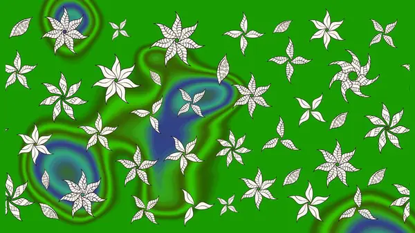 Raster illüstrasyonundaki çiçek desenli çizim. Renkli Bahar Teması eskiz kalıbı. Düz Çiçek Elementleri Tasarımı. Yeşil renkte çiçekler.