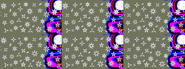 Yeşil renkli bitkilerden oluşan parlak çiçekli çizim deseni.