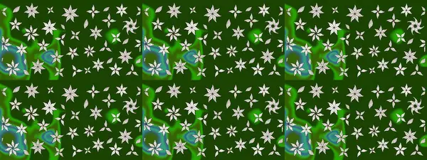 Raster illüstrasyonu. Çiçek desenli eskiz, darbeler, sıçramalar, yaz çiçekleri. Yeşil renkte çiçekler.