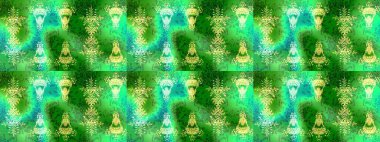 Yeşil, mavi ve sarı renkte çiçekler olan çiçek deseni çiz. Çiçekler suluboya tarzında yeşil, mavi ve sarı renkte.