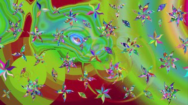 Çiçekli karalama şeklinde Raster çiçek deseni. Yumuşak, bahar çiçekli arka plan. Yeşil renkte çiçekler.