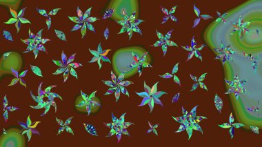 Çiçekli ipek eşarp. 1950-1960 motifleri. El çizimi çiçek unsurları olan soyut çizim raster deseni. Kahverengi üzerine kahverengi. Retro tekstil tasarım koleksiyonu.