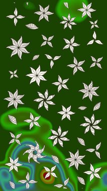 Raster illüstrasyonundaki çiçek desenli çizim. Renkli Bahar Teması eskiz kalıbı. Düz Çiçek Elementleri Tasarımı. Yeşil renkte çiçekler.