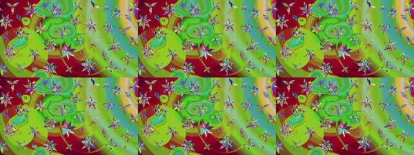 Çiçekli karalama şeklinde Raster çiçek deseni. Yeşil renkli çiçekler. Yumuşak, yaz çiçekli arka plan.