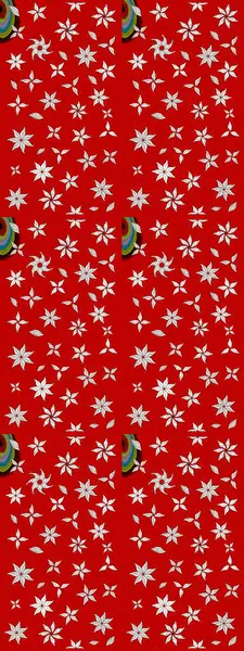 Çiçekli ipek eşarp. El çizimi çiçek unsurları olan soyut çizim raster deseni. 1950-1960 motifleri. Retro tekstil tasarım koleksiyonu. Kırmızıda kırmızı.