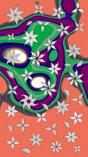 Turuncu renkli çiçekler. Raster illüstrasyonunda çiçek deseni çizimi.