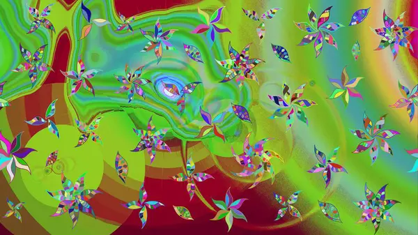 Çiçekli karalama şeklinde Raster çiçek deseni. Yumuşak, bahar çiçekli arka plan. Yeşil renkte çiçekler.