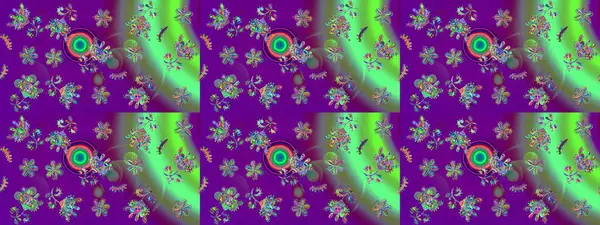 Noel ve yeni yıl moda baskıları için tatil tasarımı. Kar tanelerinin soyut arkaplanlı Noel şablonu. Raster illüstrasyonu. Mor ve yeşil kar taneleri.