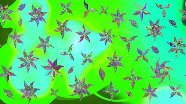 Raster illüstrasyonu. Tropik çiçek desenleri. Yeşil renkte çiçekler.