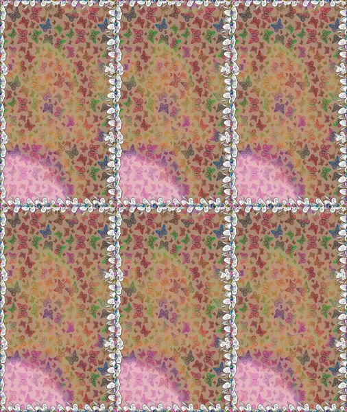 Yüzey dokuları, duvar kağıtları, web sayfası geçmişi, tekstil için mükemmel. Raster illüstrasyonu. Eskiz kalıbı arka planı. Renkli sevimli kelebek. Bej renkli resimler.