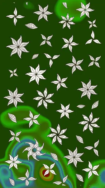 Raster illüstrasyonundaki çiçek desenli çizim. Renkli Bahar Teması eskiz kalıbı. Düz Çiçek Elementleri Tasarımı. Yeşil renkte çiçekler.