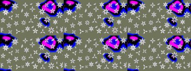 Küçük çiçekli yay deseni çiz. Raster illüstrasyonu. Suluboya tarzında yeşil renkler üzerine.