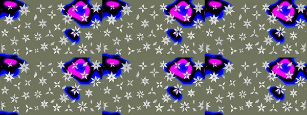 Küçük çiçekli yay deseni çiz. Raster illüstrasyonu. Suluboya tarzında yeşil renkler üzerine.