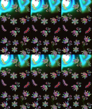 Nazik, narin çiçek arkaplanı. Siyah, mavi ve yeşil renkli çiçekler. Raster çiçek desenli ve çiçekli..