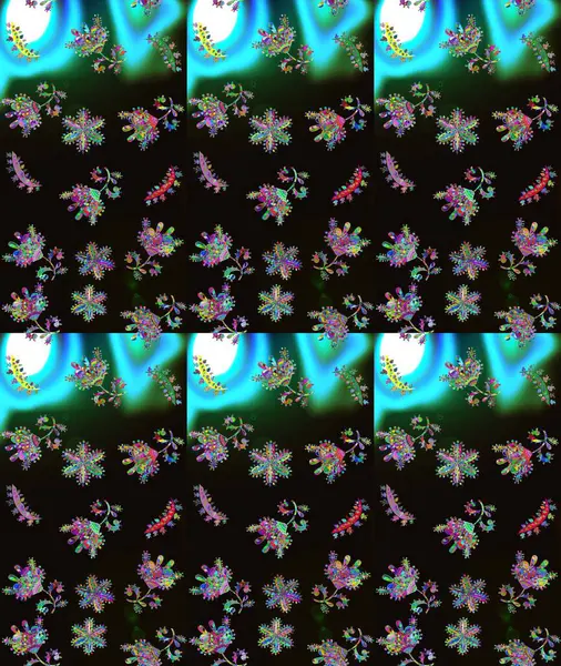 Nazik, narin çiçek arkaplanı. Siyah, mavi ve yeşil renkli çiçekler. Raster çiçek desenli ve çiçekli..
