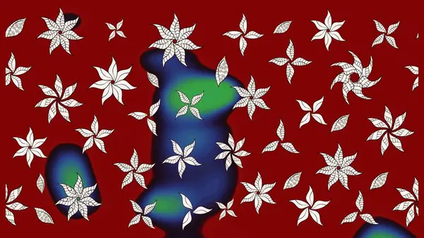 Kibarca, kırmızı renkte bahar çiçekleri. Çiçek ve yapraklı karalama şeklinde Raster çiçek deseni. Raster illüstrasyonu.