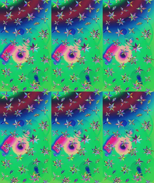 Nazikçe, güzel çiçek arkaplanı. Çiçekli karalama şeklinde Raster çiçek deseni. Yeşil renkte çiçekler.