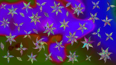 Raster illüstrasyonu. Yumuşak, yaz çiçekleri menekşe renklerinde. Raster çiçek desenli ve çiçekli..