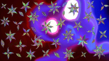 Mor renkli çiçekler. Raster illüstrasyonunda çiçek deseni çizimi.