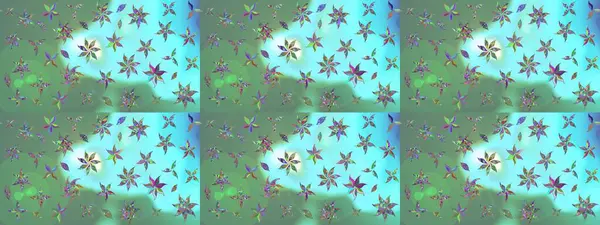 Raster deseni. Raster illüstrasyonu. Küçük çiçekteki sevimli çiçek deseni. Yumuşak, yaz çiçekleri yeşil renklerde.