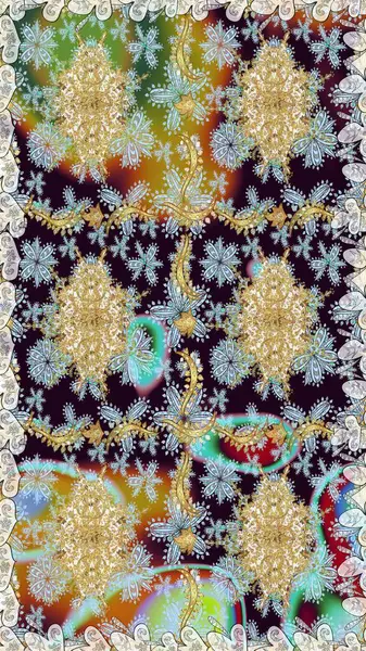 El yapımı dekoratif çerçeve, albüm kapağı, tebrik kartı, klasik Art deco tarzı. Raster soyut çiçek çelengi altın karalama fantezi yaprakları ve tarafsız renklerde çiçek.